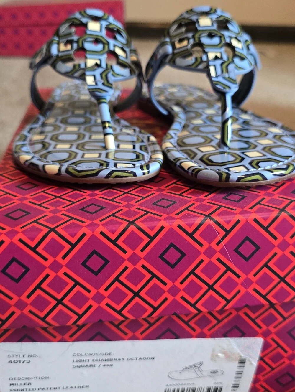 tory burch Patterned Blue Geometric Thong Sandals